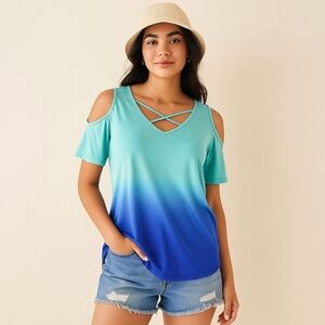 Unbranded Teal Cold Shoulder Short Sleeve Top Women’s Size L – EUC